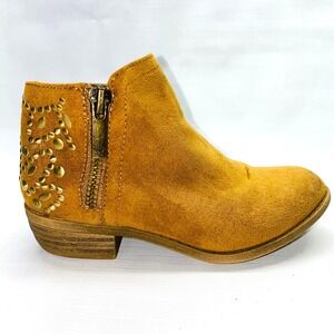 Kids Girls‎ Mustard Yellow Suede Studded Ankle Boots Side Zip Size 11